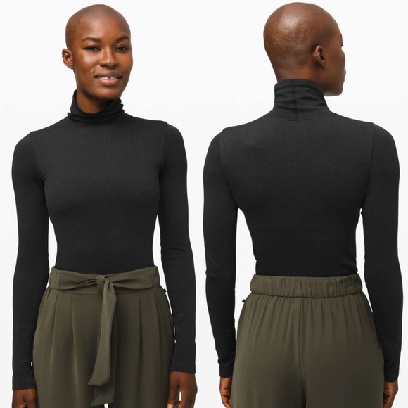 Lululemon Yin Vibes Black Ribbed Long Sleeve Turtleneck Size 10 Minimal Layering - Picture 1 of 13